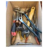 Box of tools, Channel locks, adj wrench, etc.