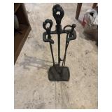 Heavy antique cast-iron fireplace tool set