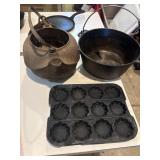 3 old cast iron pieces, with damage