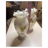 Two antique Victorian, hand-painted white milk