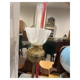 Ornate brass electrified oil table parlor lamp