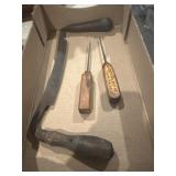 2 vintage ice picks and drawing knife