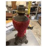Antique Victorian red satin glass electrified oil