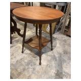 Vintage two tier round wooden accent table, maple