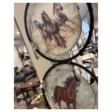 Two decorative hand-painted wall drums featuring