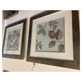 Set of 2 botanical texture prints, gold and grey