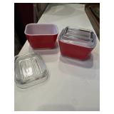 2 Vintage Pyrex #0501 Red refrigerator dishes