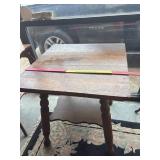 Antique oak side or parlor table, fluted turned