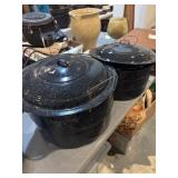 2 large enamel ware canners with inserts