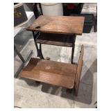Vintage oak school desk, cast iron sides