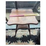 Antique wooden side table, scalloped edges, two