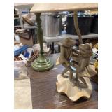 Two electric lamps, one with frogs