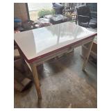 Mid century, red and white enamelware table,
