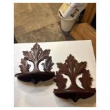 2 dark wood hand carved wall bracket or foliate