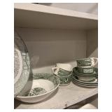 12 pieces vintage green and white dishes
