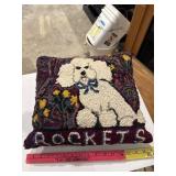Vintage folk art style hooked wool dog pillow,