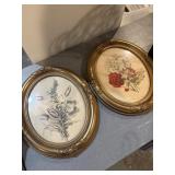 Two floral prints in oval gold tone vintage