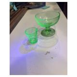 2 piece vintage uranium glass, sherbet dish and