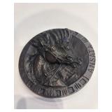 solid brass equestrian wall plaque featuring two
