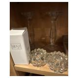 6 clear glass candlesticks Mikasa, etc.