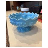 Vintage Fenton Blue slag milk glass pedestal dish