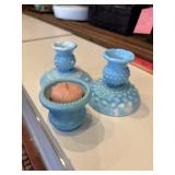 Vintage Fenton, 3 pieces, blue slag milk glass,