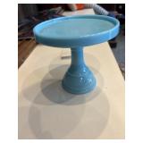 Vintage blue slag milk glass cake stand, light