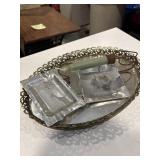 Vintage mirrored dresser mirror or tray, heart