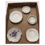 Five vintage butter pats, includes green stripe,