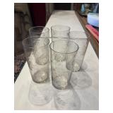 5 vintage glass tumblers with etched grape