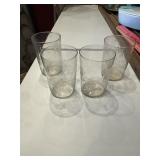 Four fostoria tumblers with etched sunburst