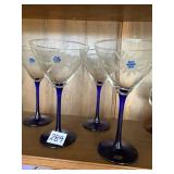 4 Bockling blue stemmed martini glasses, German