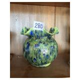 Nice studio pottery vase Green with blue spots