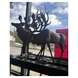 Pair hammered metal or brass-finished elk, stag,