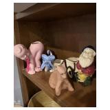Three small vintage planters and dog figurine