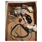 Box of treasures, jewelry, hat pin, etc