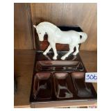 Vintage MCM ceramic horse desk caddy, vanity