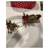 Brass Christmas decoration of sleigh and reindeer