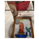 Vintage Christmas candle, foil, sign, plaque