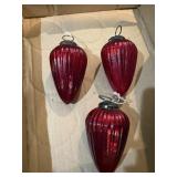 Three vintage red ribbed glass Christmas