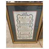 18 x 26ï¿½ framed, handmade cross-stitch sampler