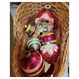 Basket with six vintage mercury Christmas