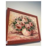 vintage-style floral still-life painting of pink