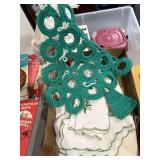 Handmade teal crochet Christmas tree and 15 cloth