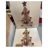 2 NIB Christmas country wooden tree for tea