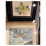 Two prints wading bird 16 x 13ï¿½ and floral 14 x