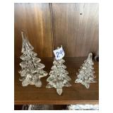 3 vintage clear, glass Christmas trees, 4 1/2