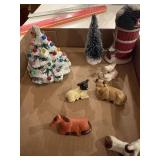 Box of vintage Christmas, village, accessories,