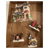 Box of vintage Christmas, village, accessories,
