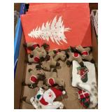 Several Christmas tree ornaments, and eight paper